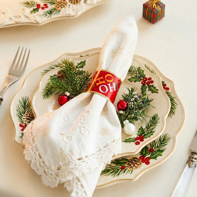 Ho Ho Enameled Napkin Ring (4pk)
