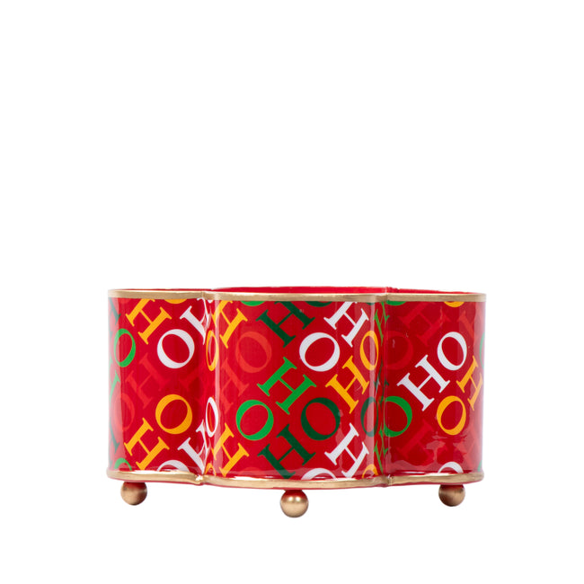 Ho Ho Enameled Quatrefoil Cachepot Planter 4x9 - Red