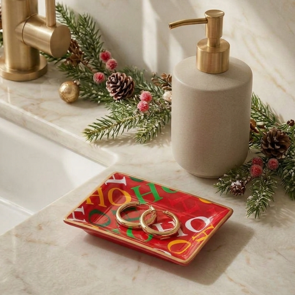 Ho Ho Enameled Landry Jewelry Tray - Red