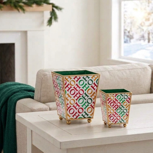 Ho Ho Enameled Square Cachepot Planter - White