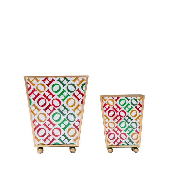 Ho Ho Enameled Square Cachepot Planter - White