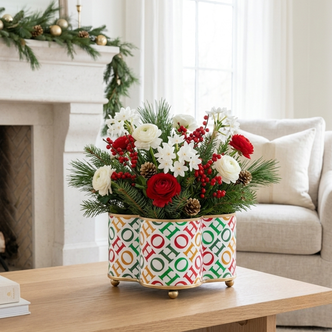 Ho Ho Enameled Quatrefoil Cachepot Planter 4x9 - White