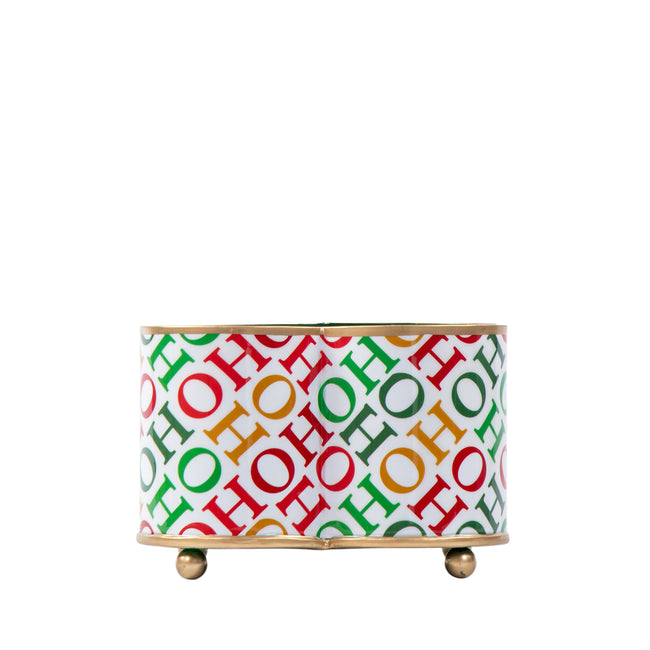 Ho Ho Enameled Quatrefoil Cachepot Planter 4x9 - White