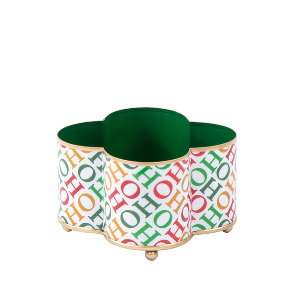 Ho Ho Enameled Quatrefoil Cachepot Planter 4x9 - White