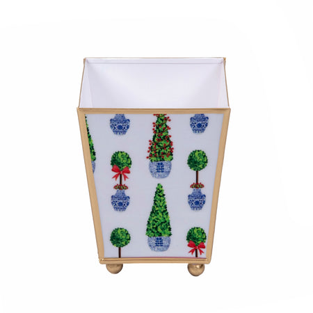 Faux Bois Enameled Square Cachepot Planter - Taupe