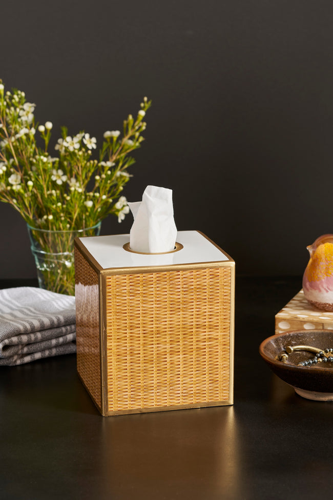 Rattan Enameled Tissue Box Cover