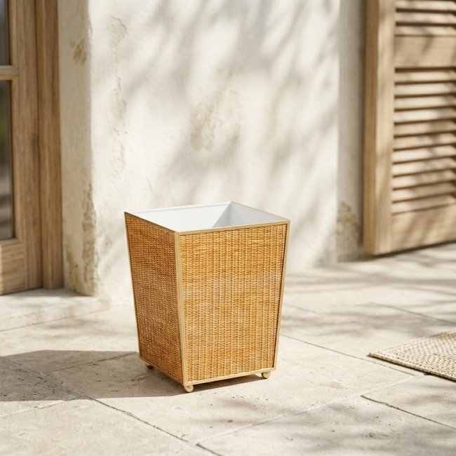 Rattan Enameled Square Wastebasket
