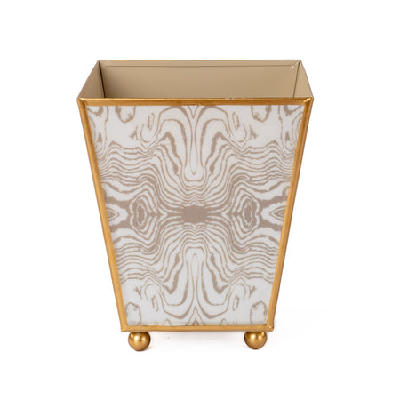 Brushed Stripe Hand Painted Square Cachepot Planter - Cream & Gold