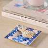 Ink Blot Enameled Tori Trinket Tray - White & Blue