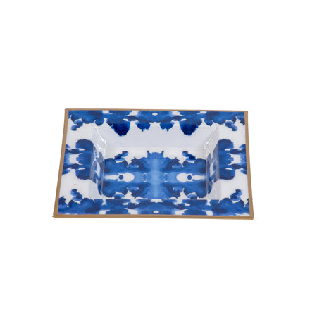 Palm Enameled Tori Trinket Tray - White & Blue