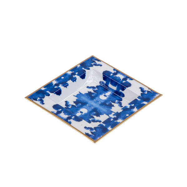 Ink Blot Enameled Tori Trinket Tray - White & Blue