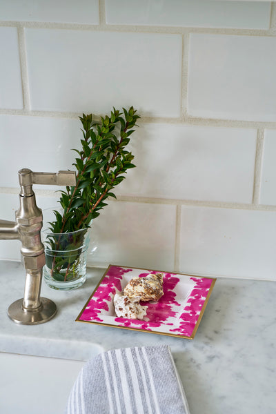 Ink Blot Enameled Tori Trinket Tray - White & Pink