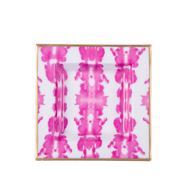 Ink Blot Enameled Tori Trinket Tray - White & Pink