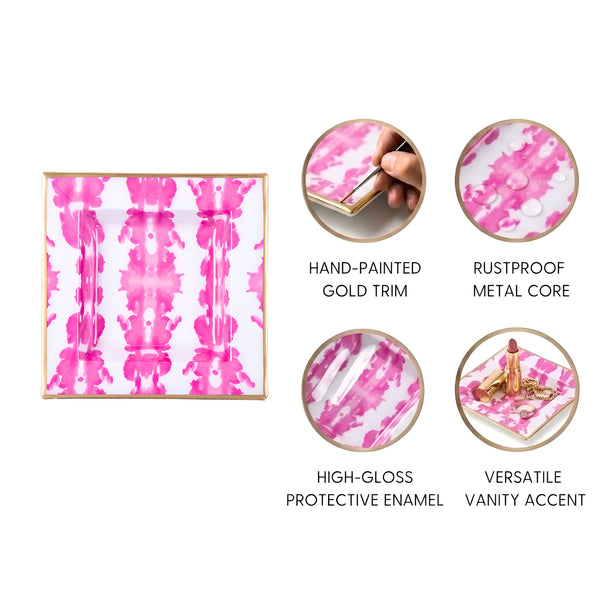 Ink Blot Enameled Tori Trinket Tray - White & Pink