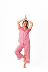 Ticking Stripe Luxe Sateen Capri Pajama Set - Red