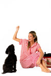 Ticking Stripe Luxe Sateen Capri Pajama Set - Red