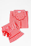 Ticking Stripe Luxe Sateen Capri Pajama Set - Red