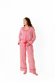 Ticking Stripe Luxe Sateen Full Pajama Set - Red