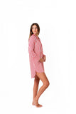 Ticking Stripe Luxe Sateen Sleep Shirt - Red