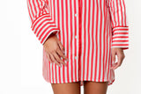 Ticking Stripe Luxe Sateen Sleep Shirt - Red
