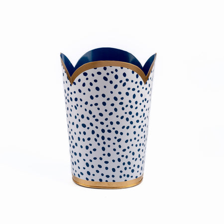 Spot-On Hand Painted Round Cachepot Planter White & Blue