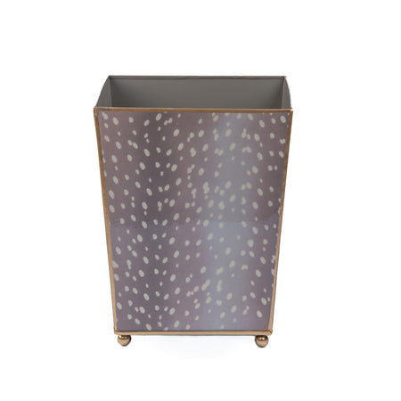 Kyoto Pagoda Enameled Square Wastebasket - Taupe & White