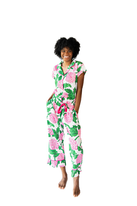 Ticking Stripe Luxe Ruffled Pajama Summer Set - Blue
