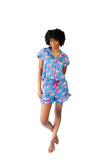 Pink Leopards Luxe Ruffled Pajama Summer Set - Blue & Pink