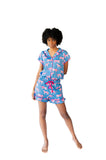 Pink Leopards Luxe Ruffled Pajama Summer Set - Blue & Pink