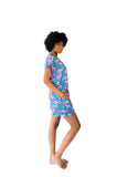 Pink Leopards Luxe Ruffled Pajama Summer Set - Blue & Pink