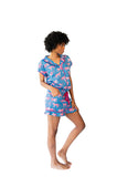 Pink Leopards Luxe Ruffled Pajama Summer Set - Blue & Pink
