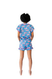 Pink Leopards Luxe Ruffled Pajama Summer Set - Blue & Pink