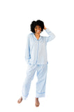 Ticking Stripe Luxe Sateen Full Pajama Set - Blue
