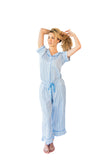 Ticking Stripe Luxe Sateen Capri Pajama Set - Blue