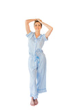 Ticking Stripe Luxe Sateen Capri Pajama Set - Blue