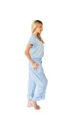 Ticking Stripe Luxe Sateen Capri Pajama Set - Blue