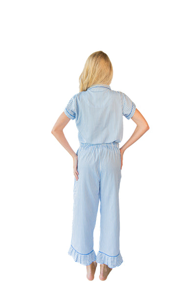 Ticking Stripe Luxe Sateen Capri Pajama Set - Blue