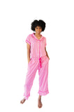Ticking Stripe Luxe Sateen Capri Pajama Set - Pink