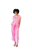 Ticking Stripe Luxe Sateen Capri Pajama Set - Pink