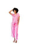 Ticking Stripe Luxe Sateen Capri Pajama Set - Pink