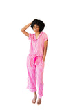 Ticking Stripe Luxe Sateen Capri Pajama Set - Pink