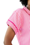 Ticking Stripe Luxe Sateen Capri Pajama Set - Pink