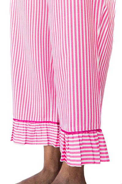 Ticking Stripe Luxe Sateen Capri Pajama Set - Pink