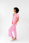 Ticking Stripe Luxe Sateen Capri Pajama Set - Pink