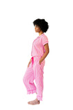 Ticking Stripe Luxe Sateen Capri Pajama Set - Pink