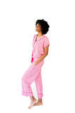 Ticking Stripe Luxe Sateen Capri Pajama Set - Pink