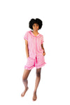Ticking Stripe Luxe Ruffled Pajama Summer Set - Pink