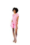 Ticking Stripe Luxe Ruffled Pajama Summer Set - Pink