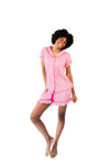 Ticking Stripe Luxe Ruffled Pajama Summer Set - Pink