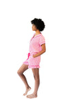 Ticking Stripe Luxe Ruffled Pajama Summer Set - Pink